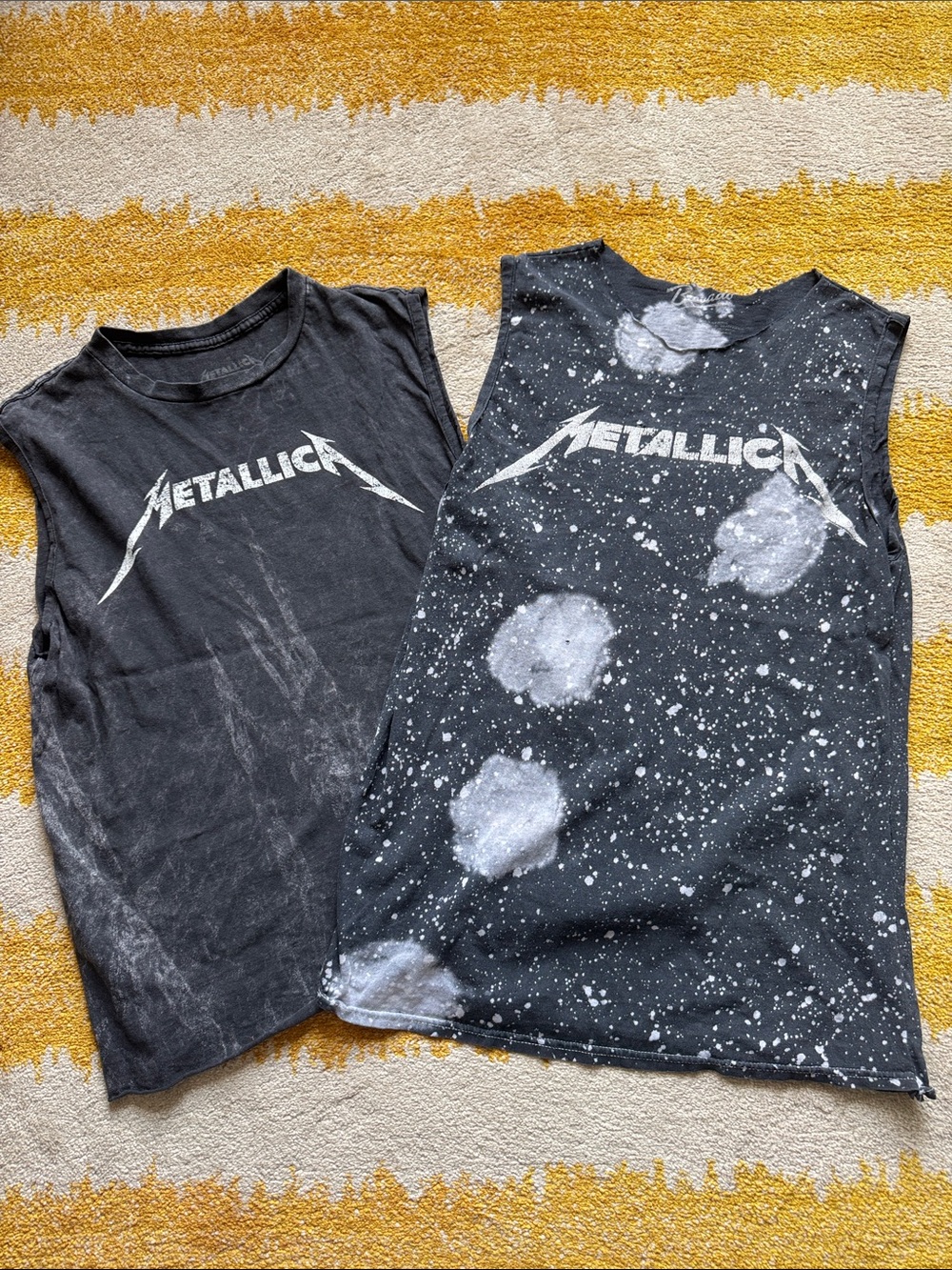 Pair of custom Metallica tie dye tank tops